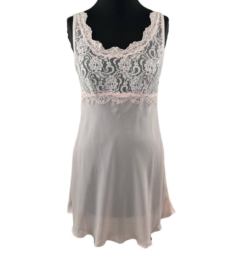 Vintage Cinema Etoile Light Pink Lace & Chiffon Babydoll Nightgown Dress VTG M